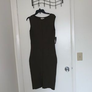 Eva Mandes olive green form fitting dress